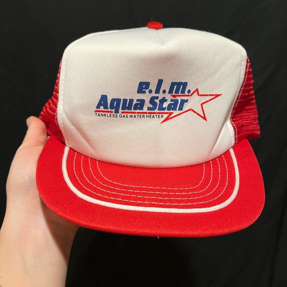 E.L.M. AquaStar Red and White VTG Trucker Hat